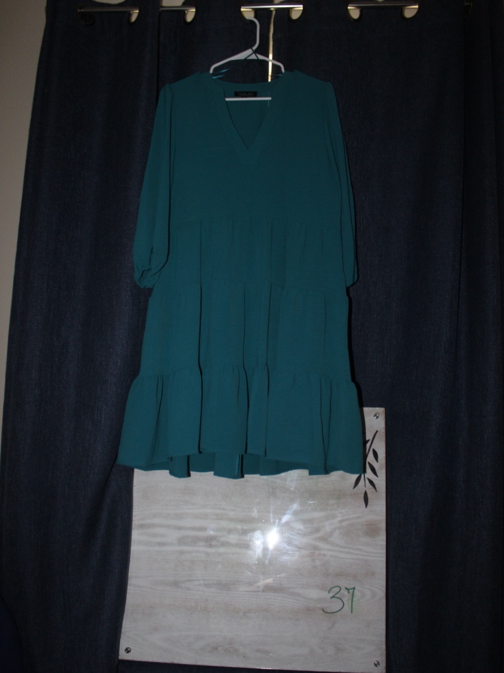 Rachel Zoe Teal V-Neck Tiered Long-Sleeve Dress